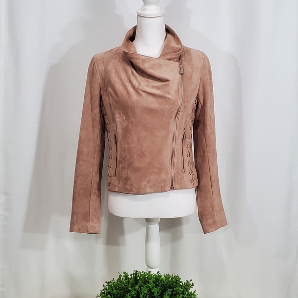 BCBGeneration Faux-Suede Lace-Up Moto Jacket - Picture 2 of 8